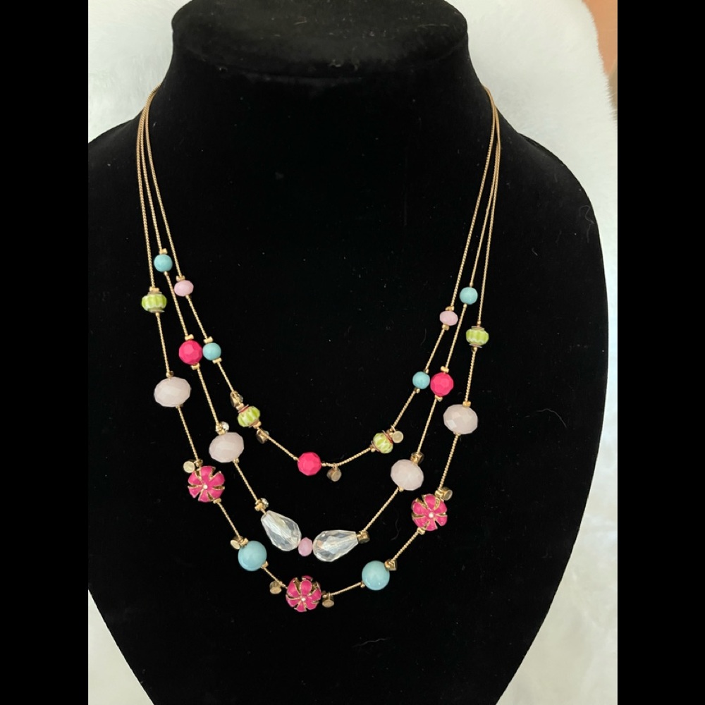 Fun Multi Color Three Stand Necklace